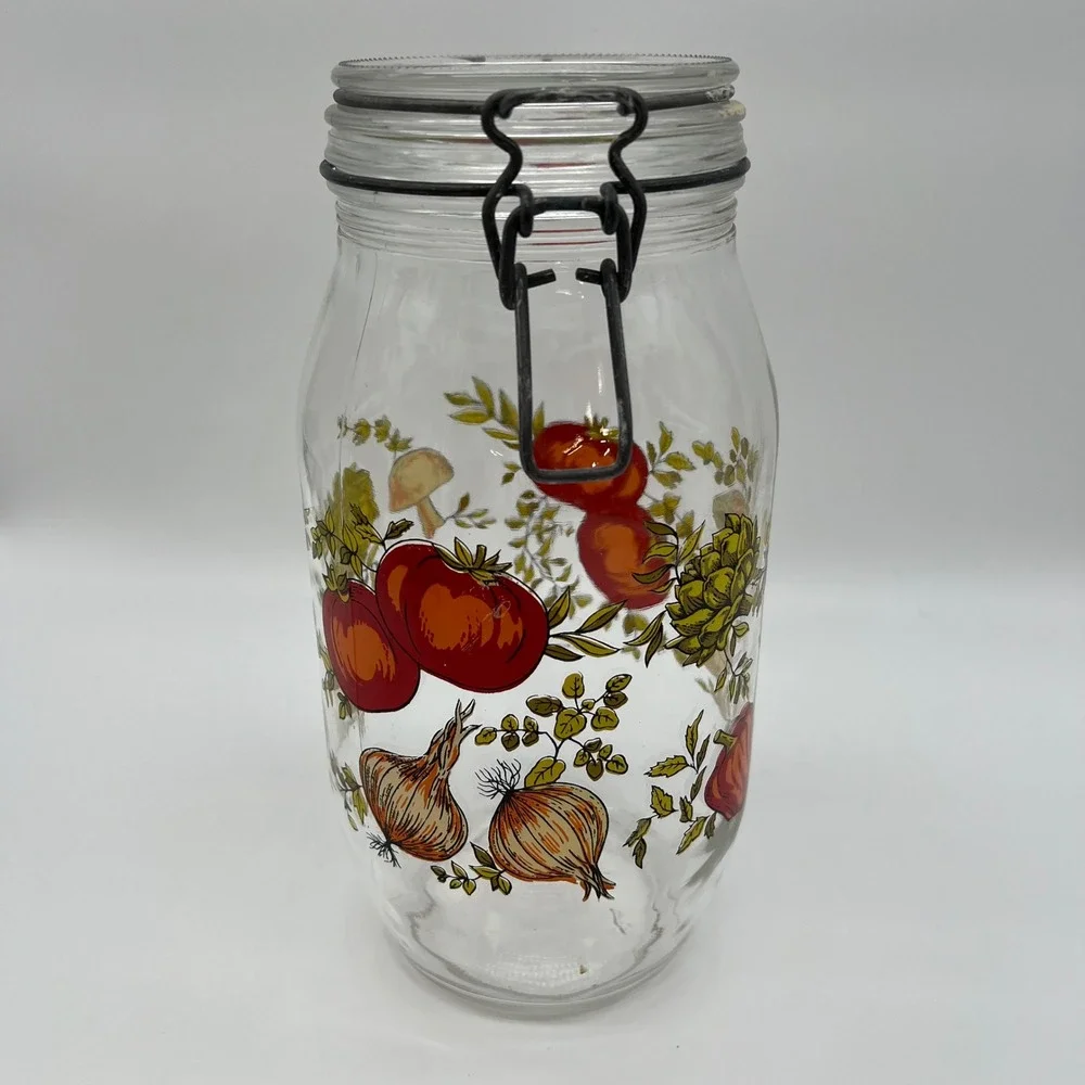 VTG Arc Franc Spice Of Life Vegetable Glass Canister Jars Set 5 Mushroom Toa